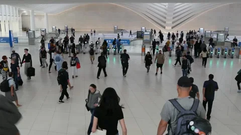 New York USA. Oculus World Trade Center PATH station, Manhattan Downtown. Crowd Video stock 333521738