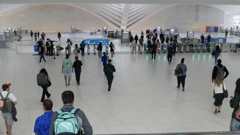 New York USA. Oculus World Trade Center PATH station, Manhattan Downtown. Crowd Video stock 337426761
