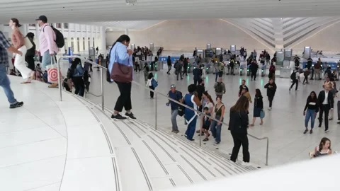 New York USA. Oculus World Trade Center PATH station, Manhattan Downtown. Crowd Video stock 341661990