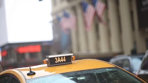 New York yellow cab flags Stock Footage 95163475