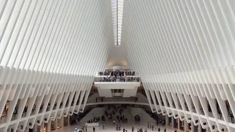 New York's Oculus Train Station/Shopping Center at Ground Zero Stock Footage 76959086