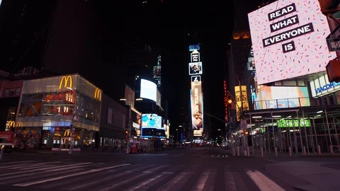 New York's Times Square Empty during coronavirus COVID-19 pandemic Stock Footage 127444016