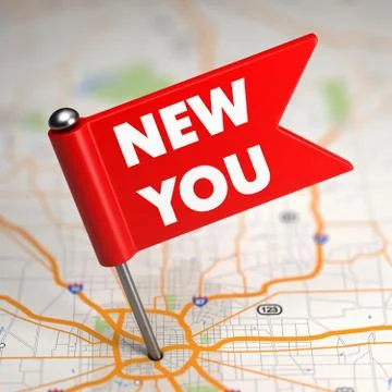 New You- Small Flag on a Map Background. Stock Illustration