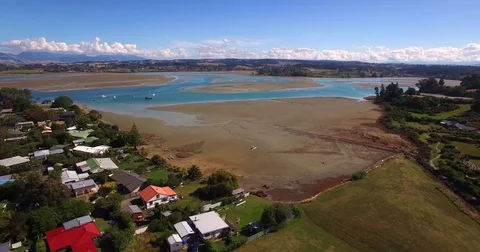 New Zealand Aerial View Nelson City Low Tide Water Stock Footage