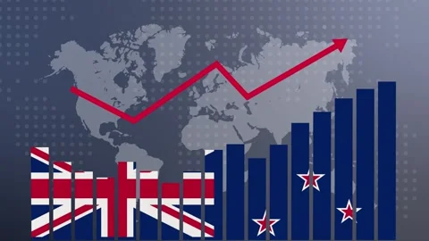 New Zealand bar chart graph with ups and downs, increasing values, concept .. Stock Footage 277068113