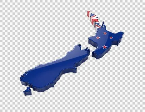 New zealand flag 3d map shape isolated on transparent background for oceani.. Illustrazione stock