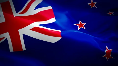 New Zealand flag Motion Loop video waving in wind. Realistic New Zealand Stock Footage 107680616