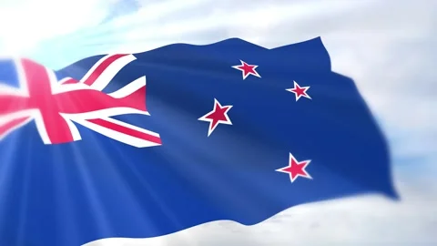 New Zealand Flag Seamless Loop 4k 60fps on Sky Background Stock Footage 340619129
