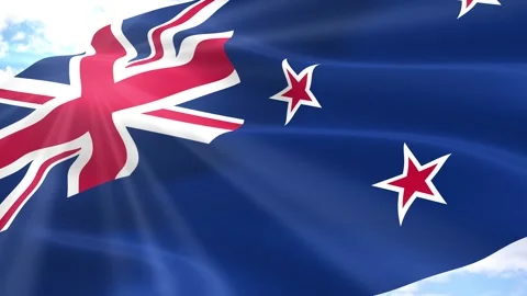 New Zealand Flag Seamless Loop 4k 60fps on Sky Background Stock Footage 341566831