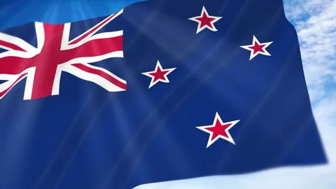 New Zealand Flag Seamless Loop 4k 60fps on Sky Background 動画素材 341675710