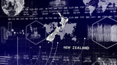 New Zealand Map Animation Loop | Growth, GDP, Oil Economy &amp; Development Insights Stock Footage 331573869
