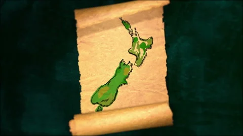 New Zealand Map Painting Unfolding Old Paper Scroll 3D 4K Stock Footage 59016872