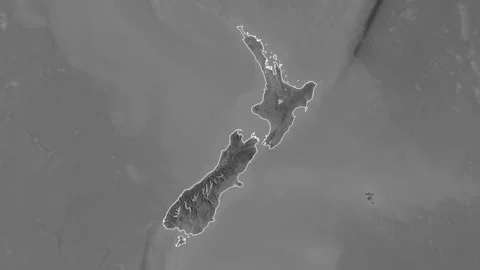 New Zealand map - solid. Border. Grayscale. Stock Footage 273340320