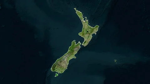 New Zealand map - solid. Regions. Satellite. Labels Stock Footage 322713102