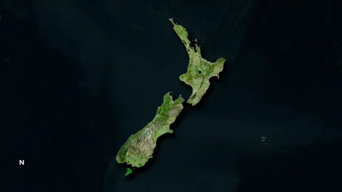 New Zealand map - solid. Shadow. Satellite. Labels Stock Footage 322713323