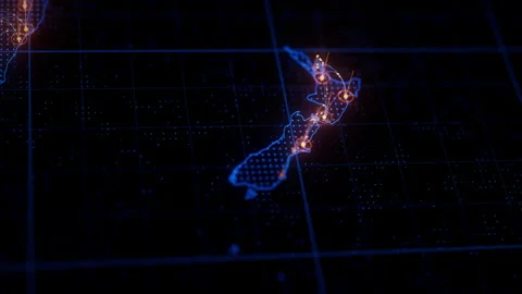 New Zeeland map big data visualization. Futuristic digital map infographic of Stock Footage 335872168