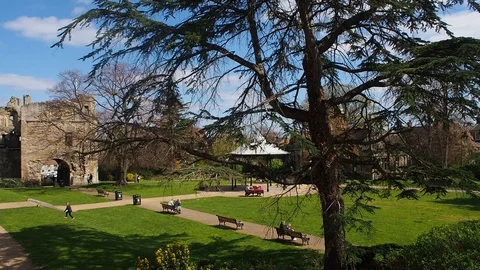 Newark Castle Grounds on a spring day Stock Footage 106204851