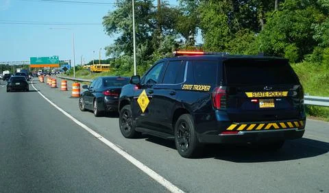 Newark, Delaware, U.S.A - Aug 29, 2026 - Delaware State Trooper vehicle pul.. Stock Photos