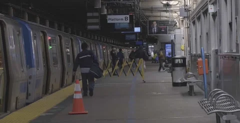 Newark, NJ 2025/04/09 PATH Train at Newark Penn Station Stock Footage 306690899
