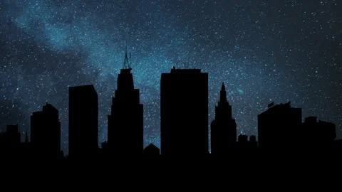 Newark  Skyline by Night, Time Lapse with Stars and Milky Way in Background Stock Footage 283895823