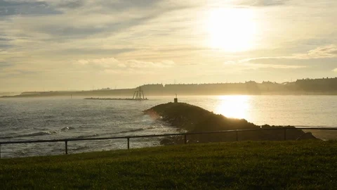 Newbiggin by the Sea time lapse with statue, The Couple Stock Footage 101063710