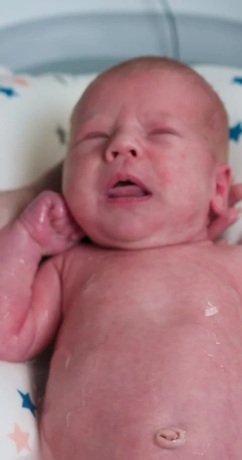 Newborn Baby Bath Time Stock Footage 328469517