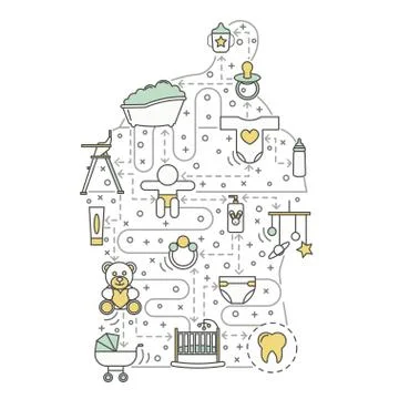 Newborn baby concept vector flat line art illustration Stock Illustration