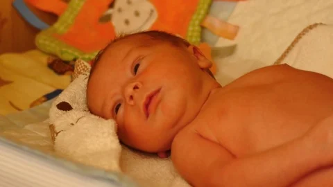 Newborn baby on table close up Stock Footage 71937121