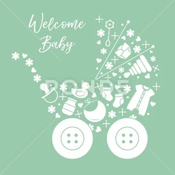 Newborn baby vector illustration. Baby stroller Stock Illustration