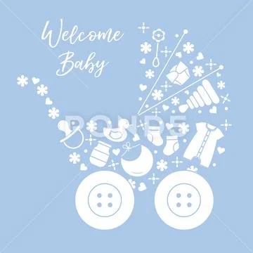 Newborn baby vector illustration. Baby stroller Stock Illustrationen