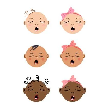 Newborn crying faces icon set Stock Illustration