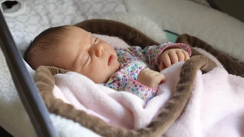 Newborn Cute Baby Girl, Infant, Sleeping on the white bed, New