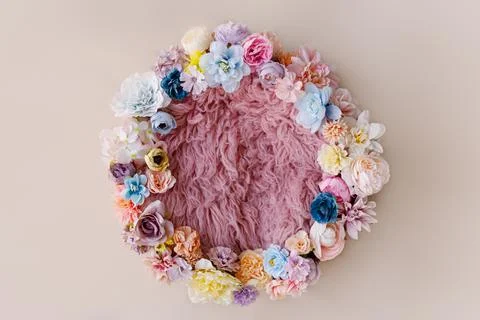 Newborn digital backdrop with flowers. Stock Photos