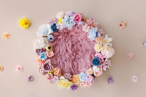 Newborn digital backdrop with flowers. Stock Photos