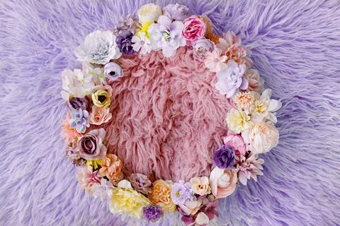 Newborn digital backdrop with flowers. Stock Photos