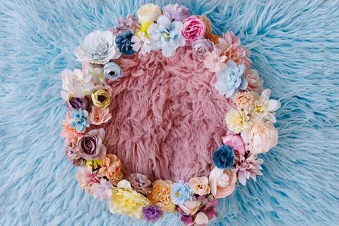 Newborn digital backdrop with flowers. Stock Photos