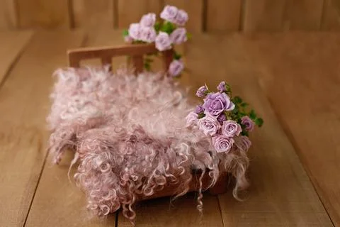 Newborn Digital Background Spring rose Basket Prop for Newborn. Stock Photos
