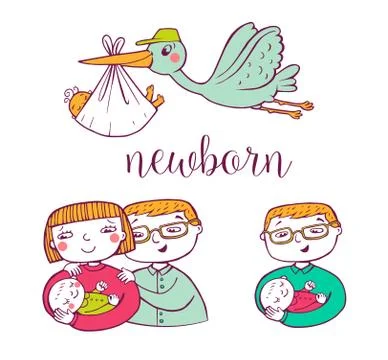 Newborn doodle Icon set Illustrazione stock