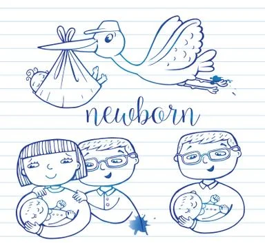 Newborn doodle Icon set Stock Illustration