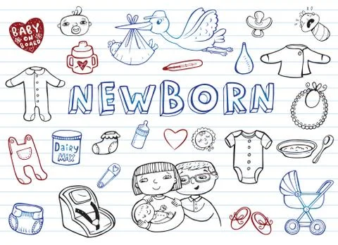 Newborn doodles set Stock Illustration
