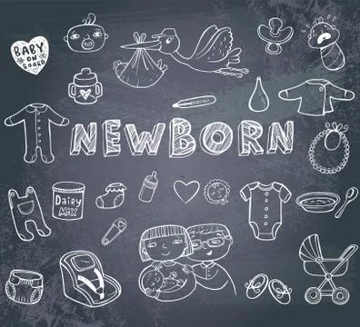 Newborn doodles set Stock Illustration
