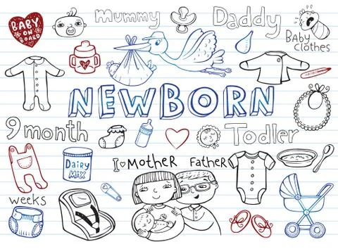 Newborn doodles set Stock Illustration