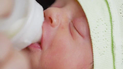 Newborn eats from a bottle Stock Footage 78609023