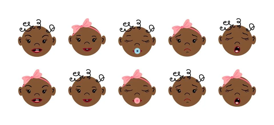 Newborn faces icon set Stock Illustration