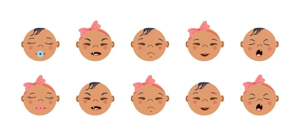 Newborn faces icon set Stock Illustration