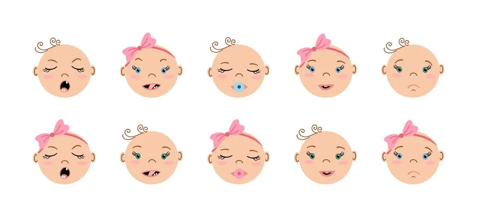 Newborn faces icon set Stock Illustration