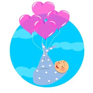 Newborn Fly with Balloon Stock Illustration