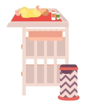 Newborn Lying on Changing Table, Infant Vector Stock Illustration