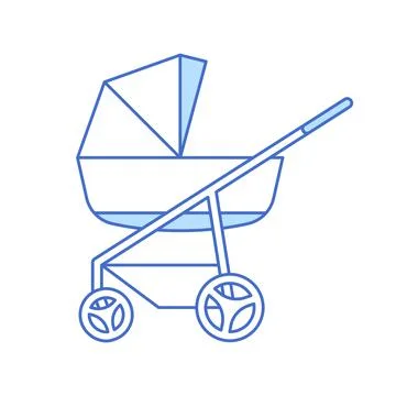 Newborn pram blue thin line icon. Child care thing Stock Illustration