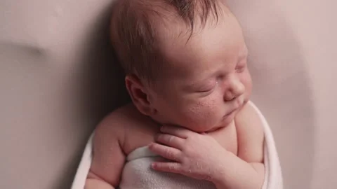 Newborn sleeping boy. Top down view. Stock Footage 152585413